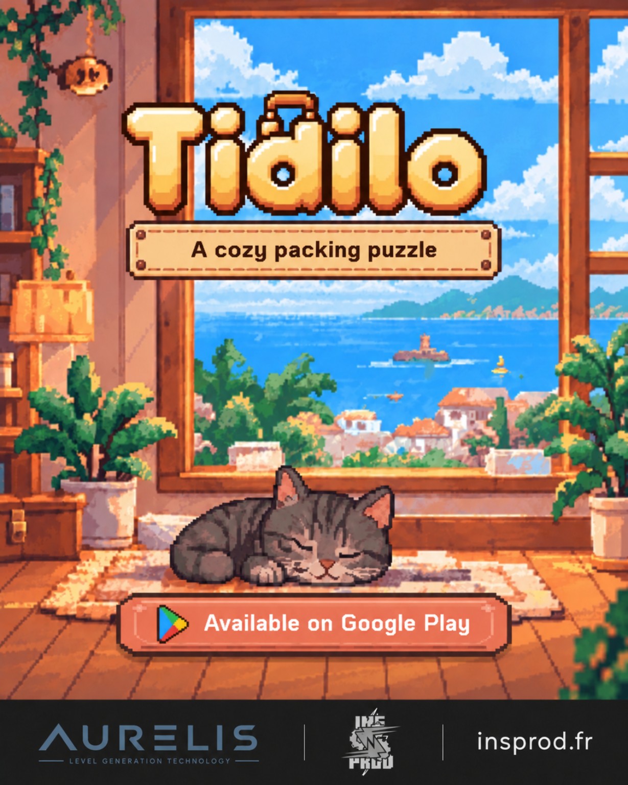 Affiche officielle Tidilo : fenêtre, chat et univers cozy